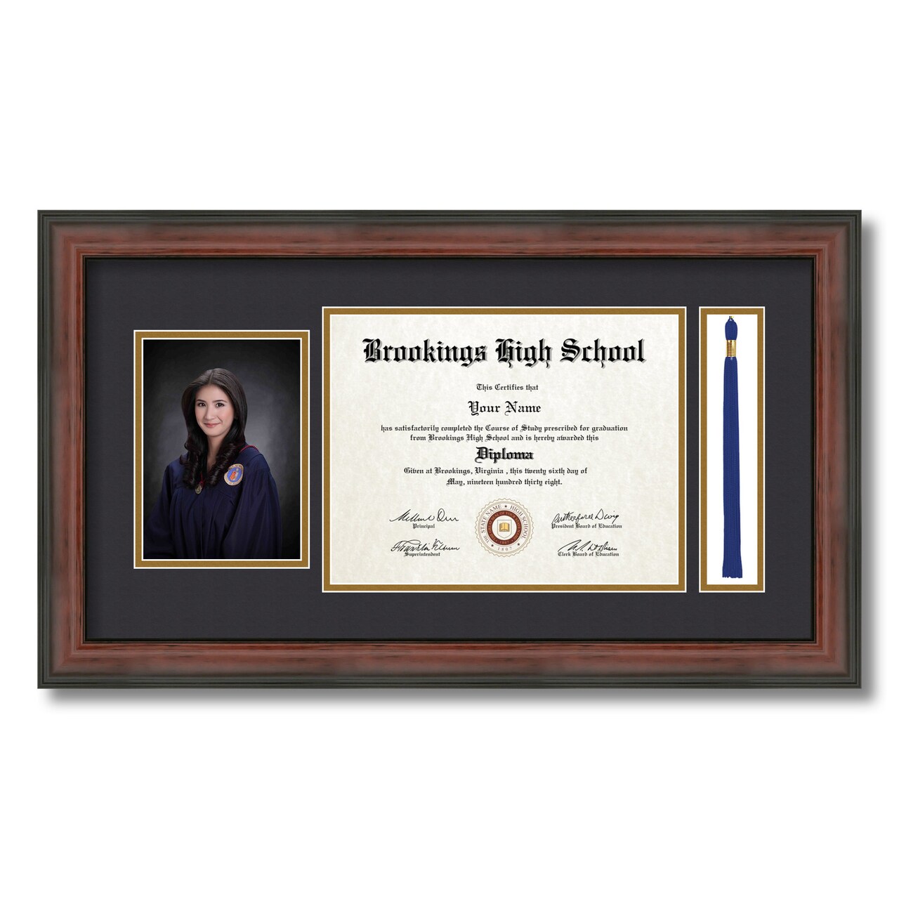 ArtToFrames 8.5x11 inch Diploma Frame with 5x7 Inch Image Opening and Tassel Opening - Framed with Black and Gold Mats, Comes with Regular Acrylic and Sawtooth Hanger for Wall Hanging (DIT-8.5x11)
